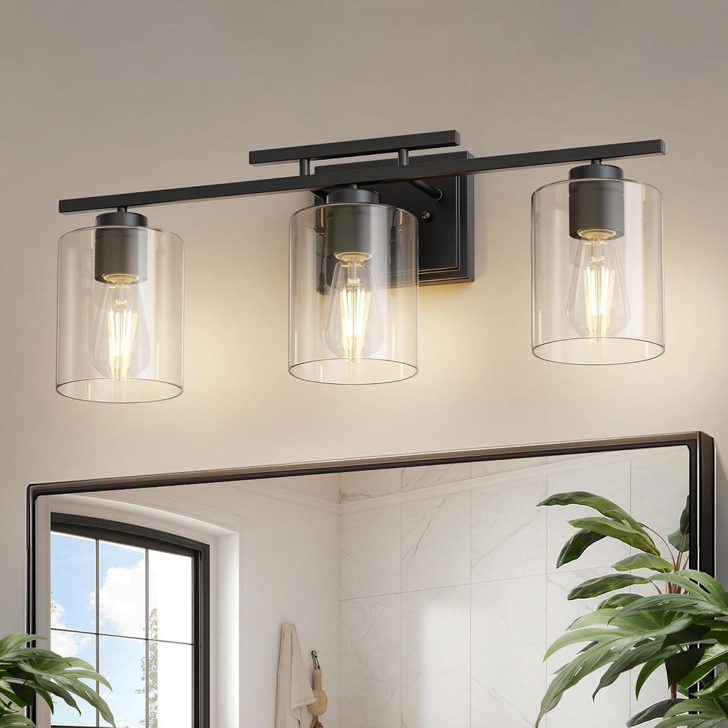 Triple Black Glass Wall Sconce