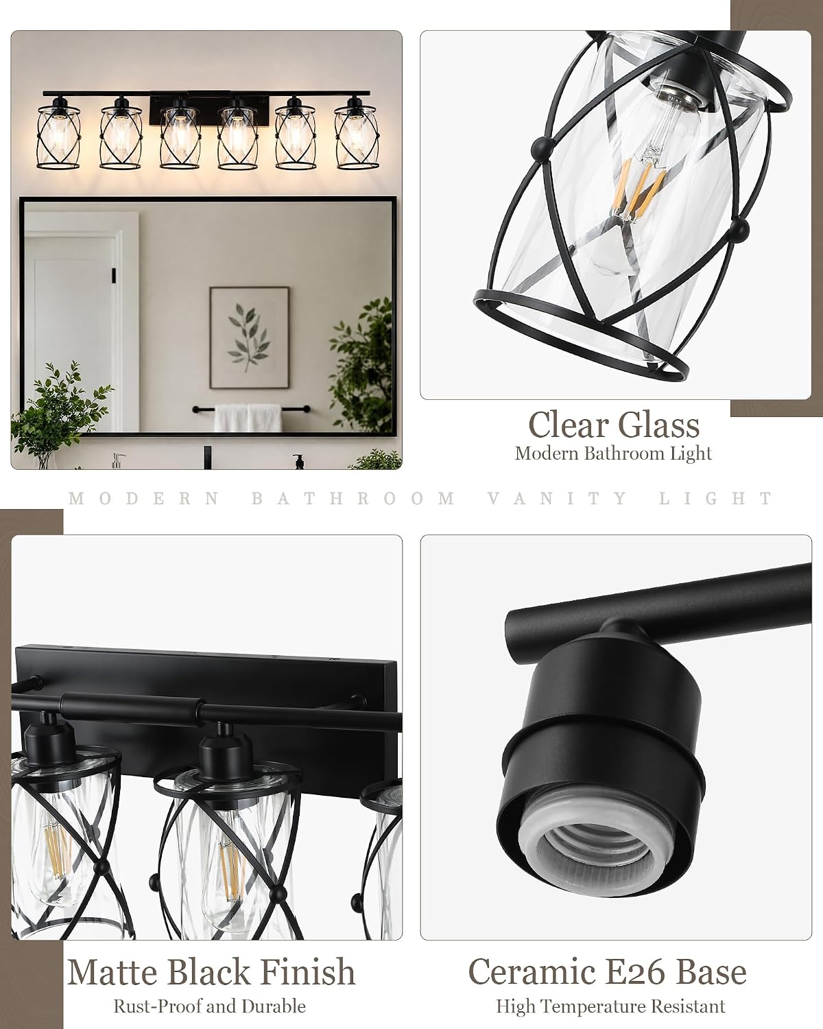 Six Black Cage Glass Lamp