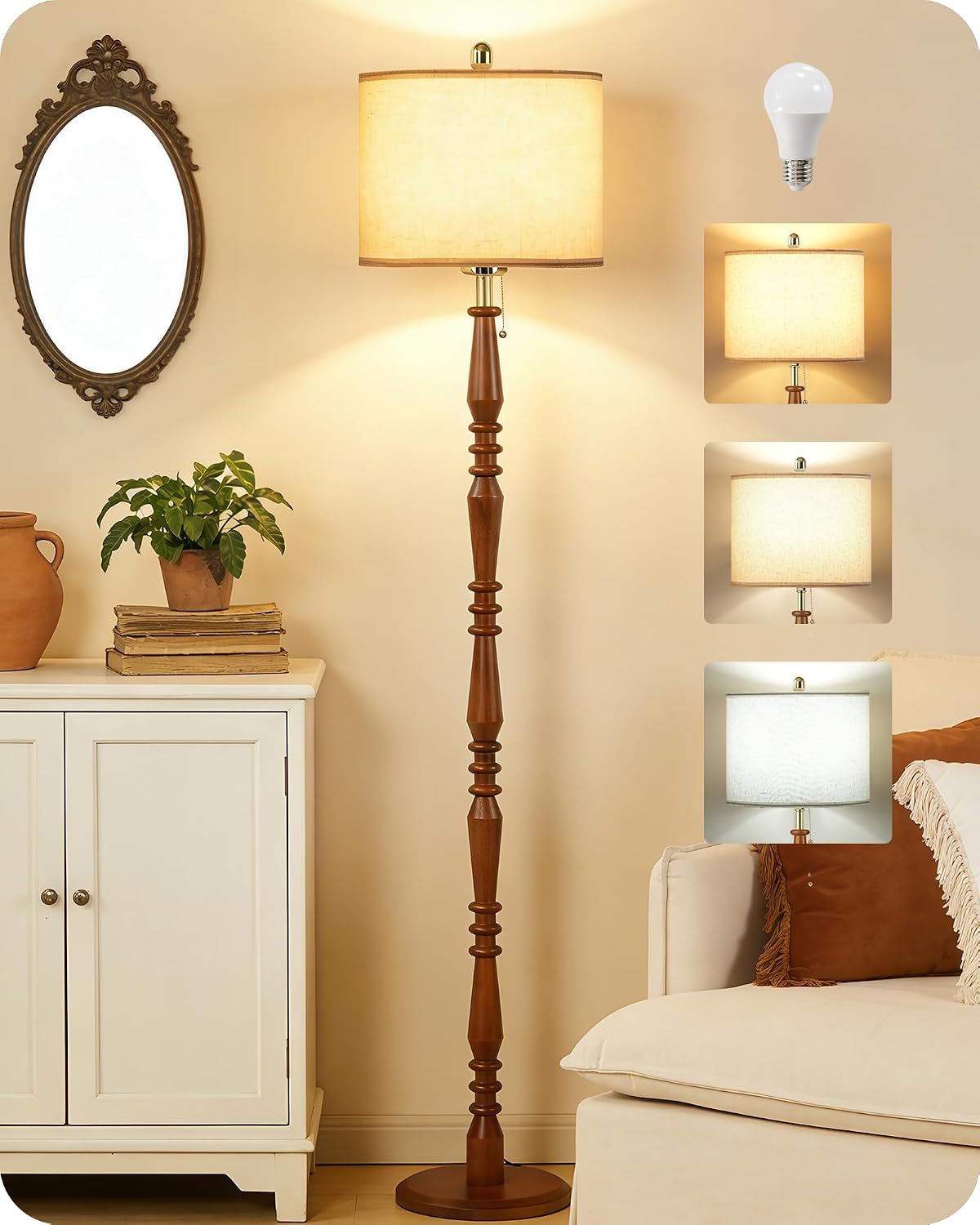 Oak Wood Pull Chain Floor Lamp