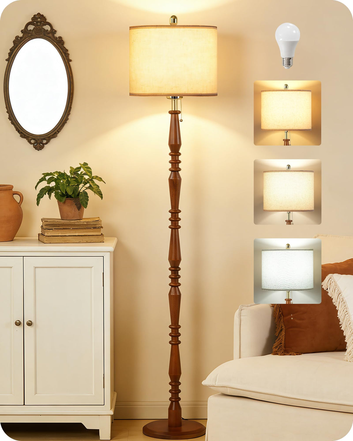 Oak Wood Pull Chain Floor Lamp