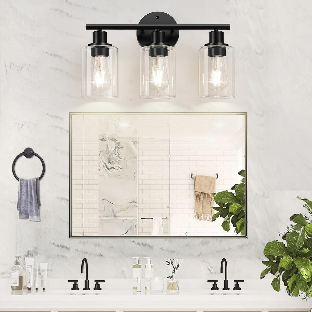 Triple Black Glass Vanity Lamp
