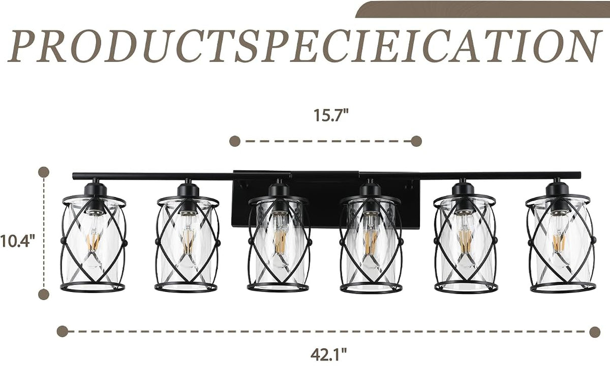 Six Black Cage Glass Lamp