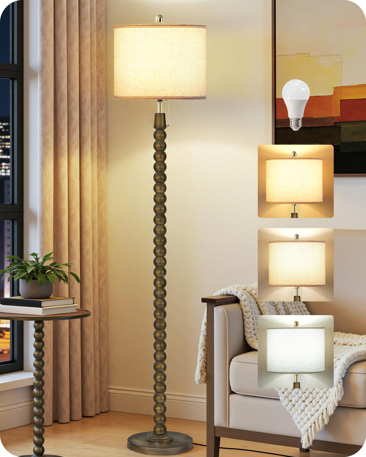 Vintage Wood Pull Chain Floor Lamp