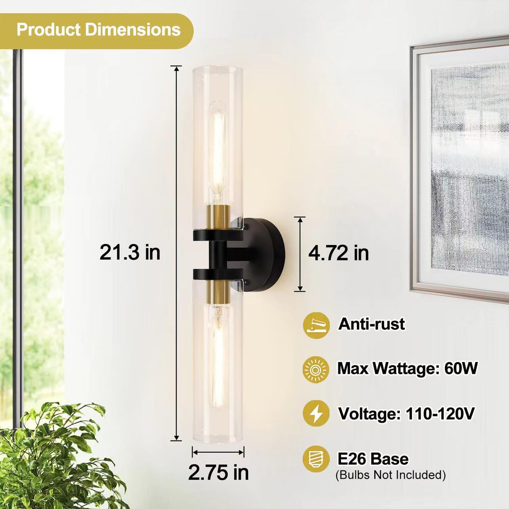 Black Gold Dual Glass Wall Sconce