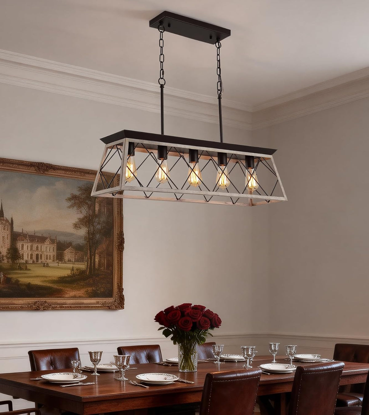 Oak Five Linear Pendant Lamp