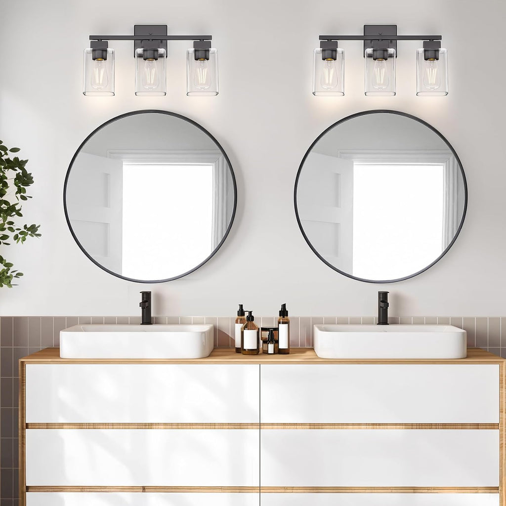 Three Light Black Vanity Lamp