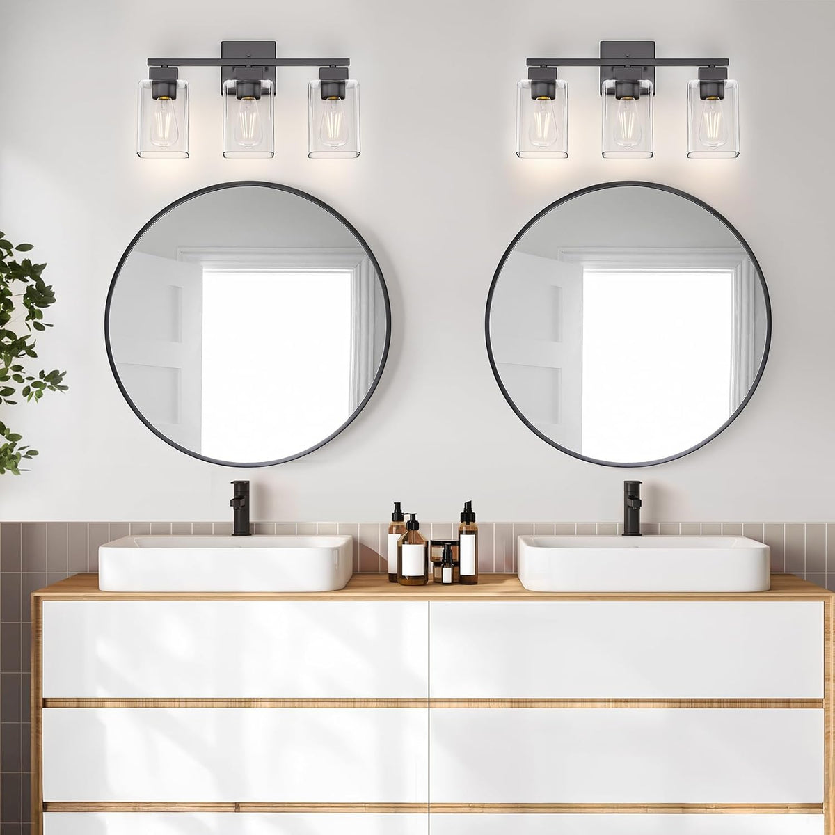 Three Light Black Vanity Lamp