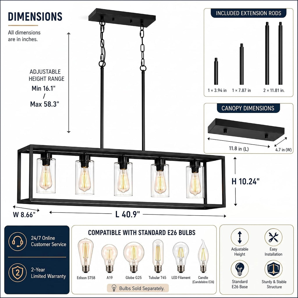 Five Light Linear Pendant Lamp