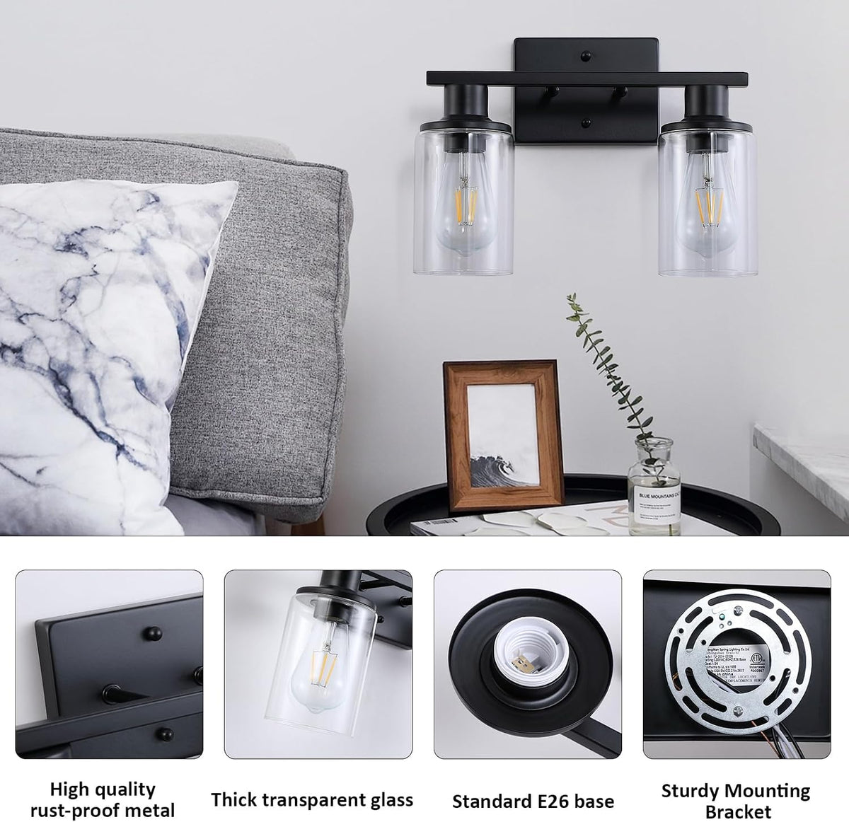 Dual Black Glass Vanity Lamp