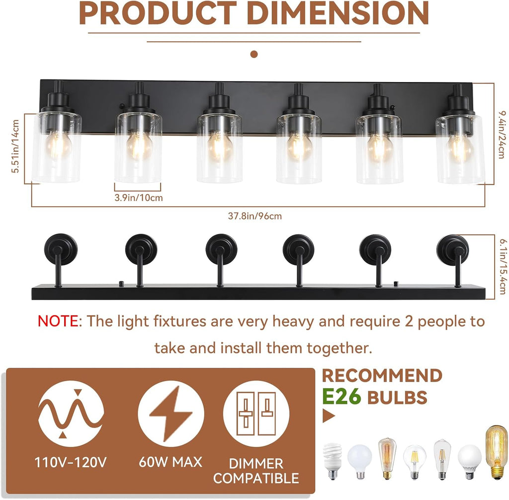 Six Black Glass Vanity Lamp