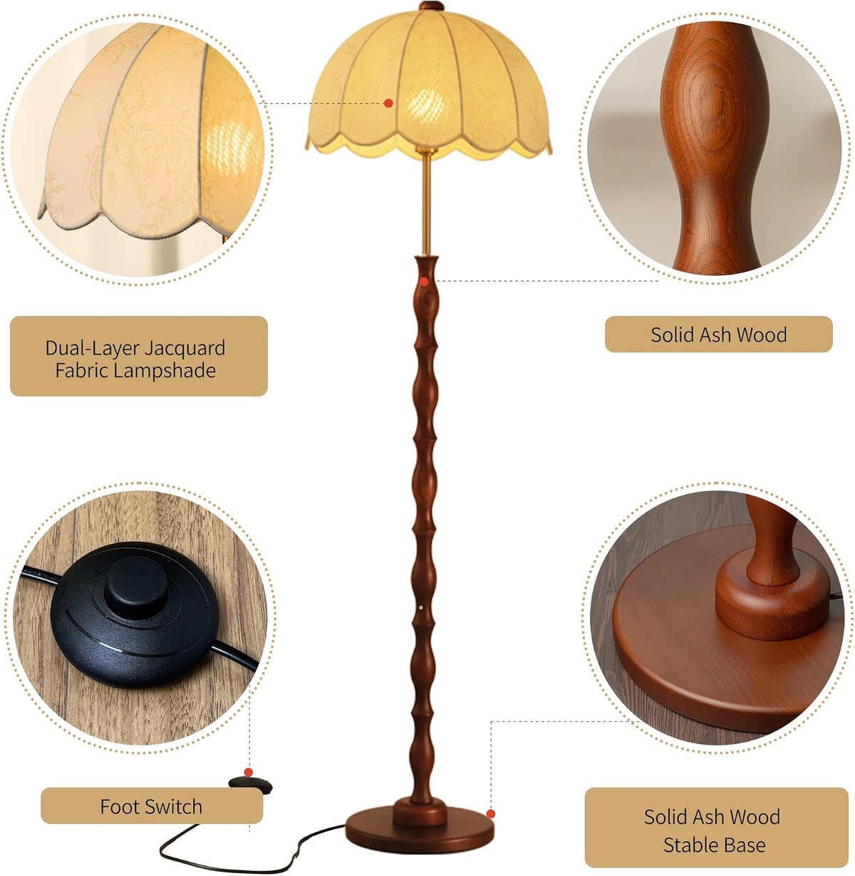 Ash Wood Mid Century Floor Lamp
