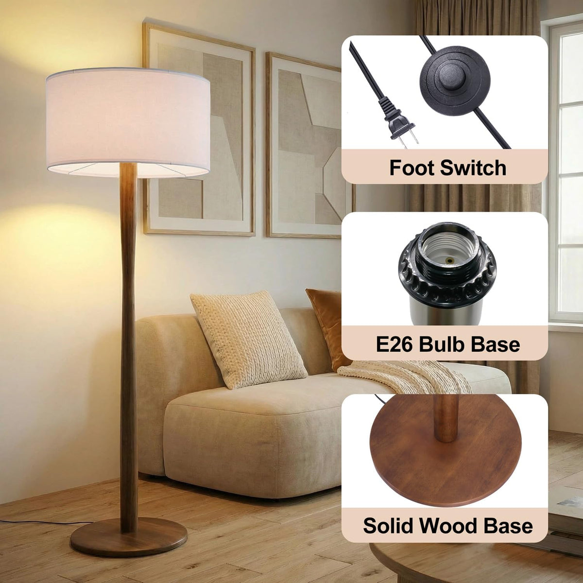 Walnut Linen Shade Floor Lamp
