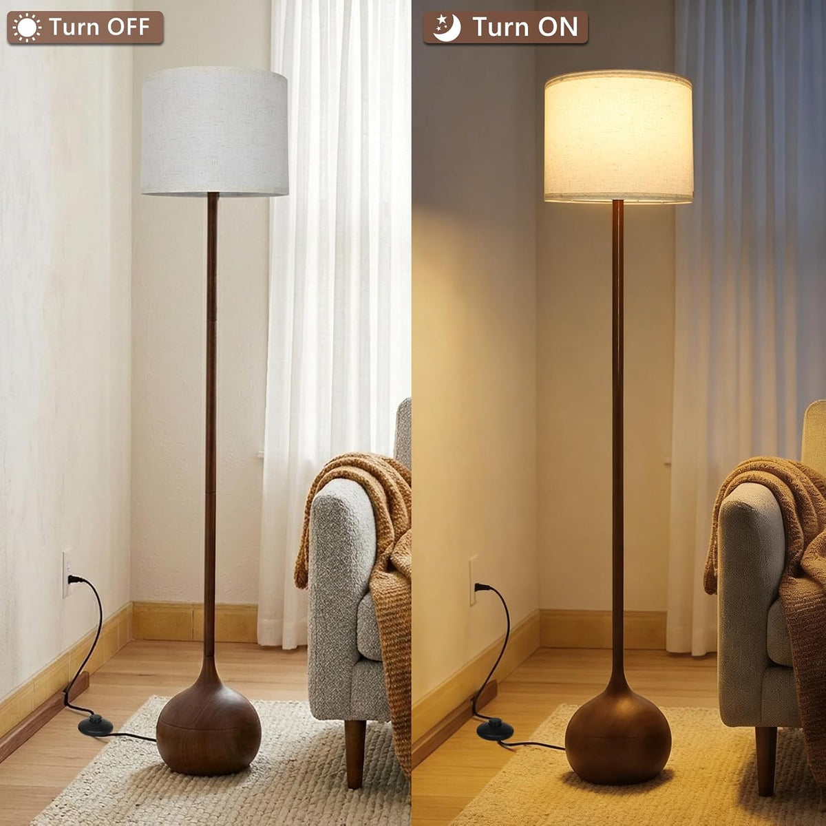 Dimmable Rustic Wood Floor Lamp