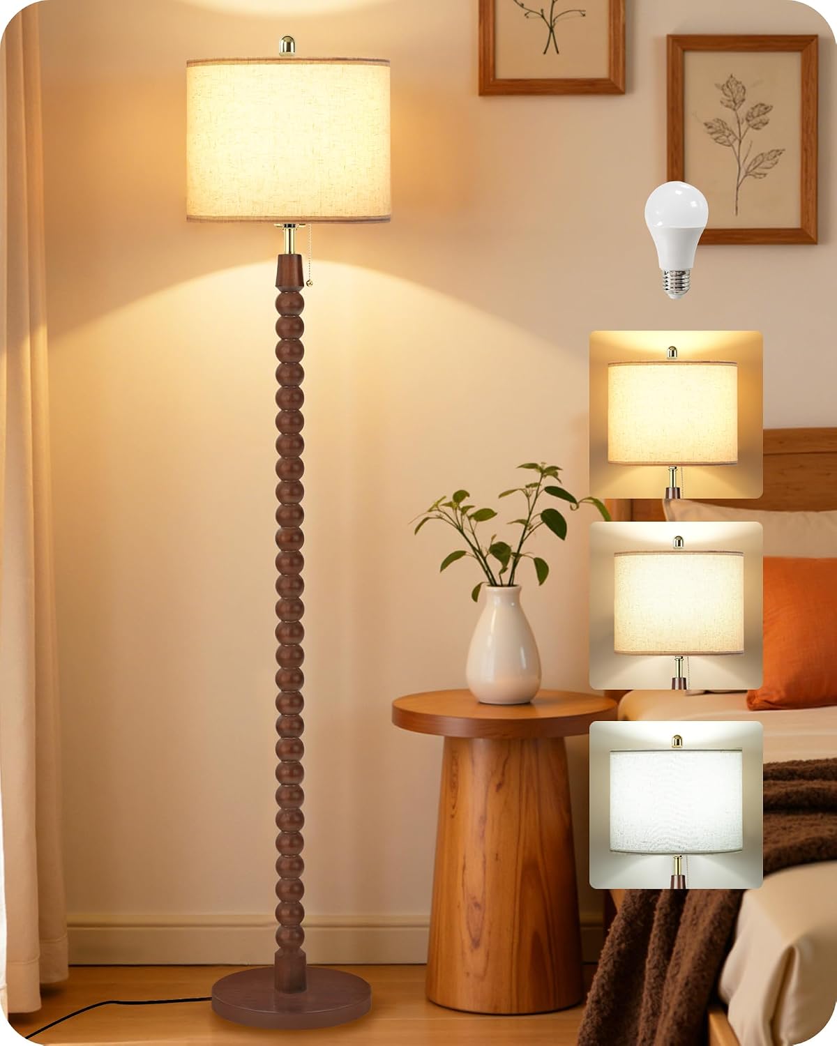 Vintage Wood Pull Chain Floor Lamp