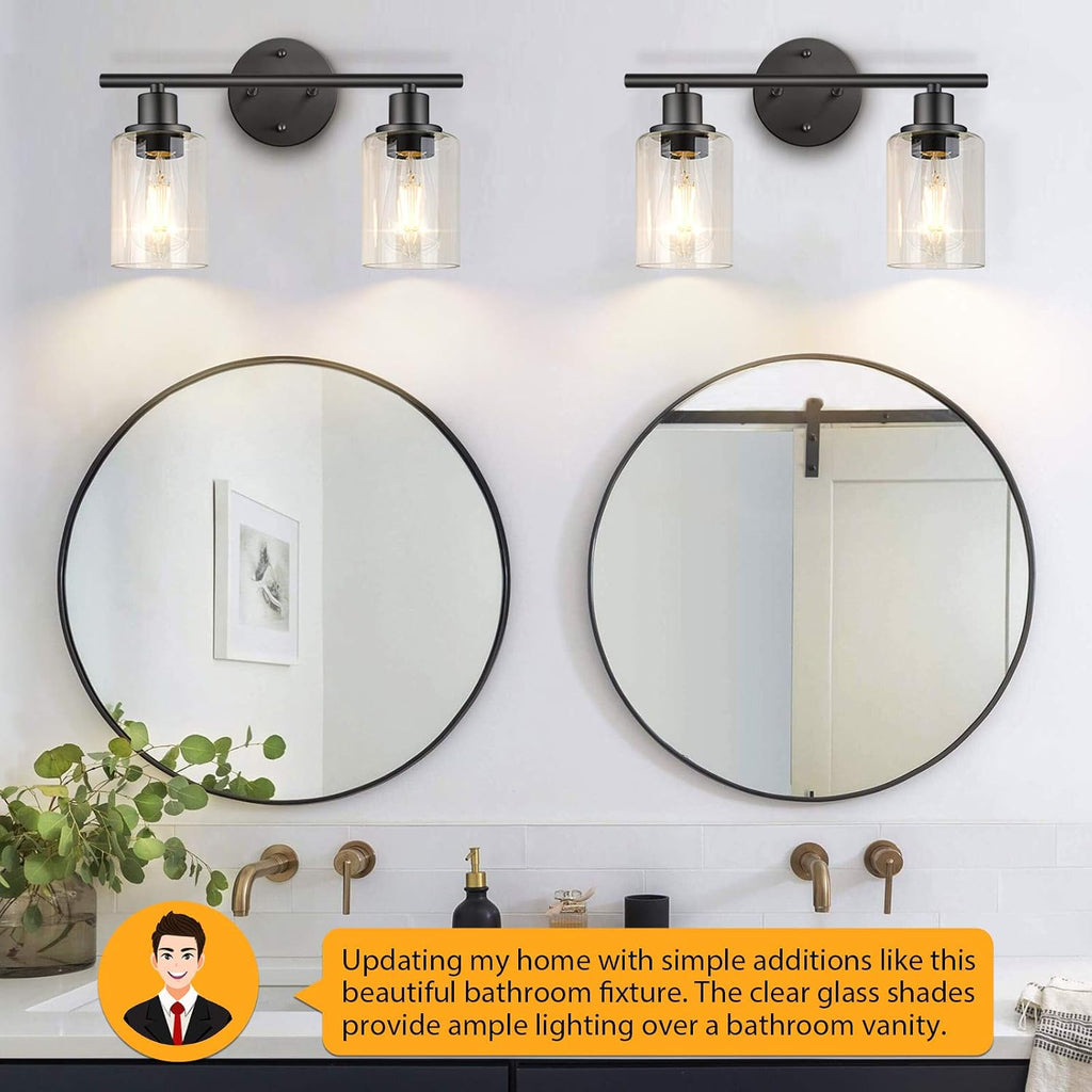 Two Light Black Vanity Lamp