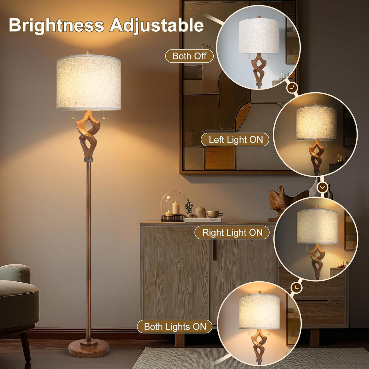 Bronze Wood Adjustable Floor Lamp