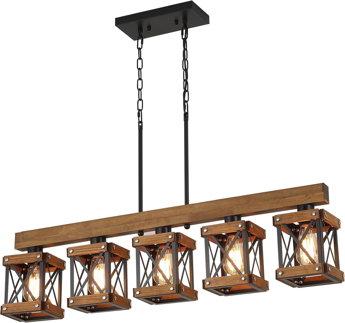 Oak Metal Five Linear Lamp
