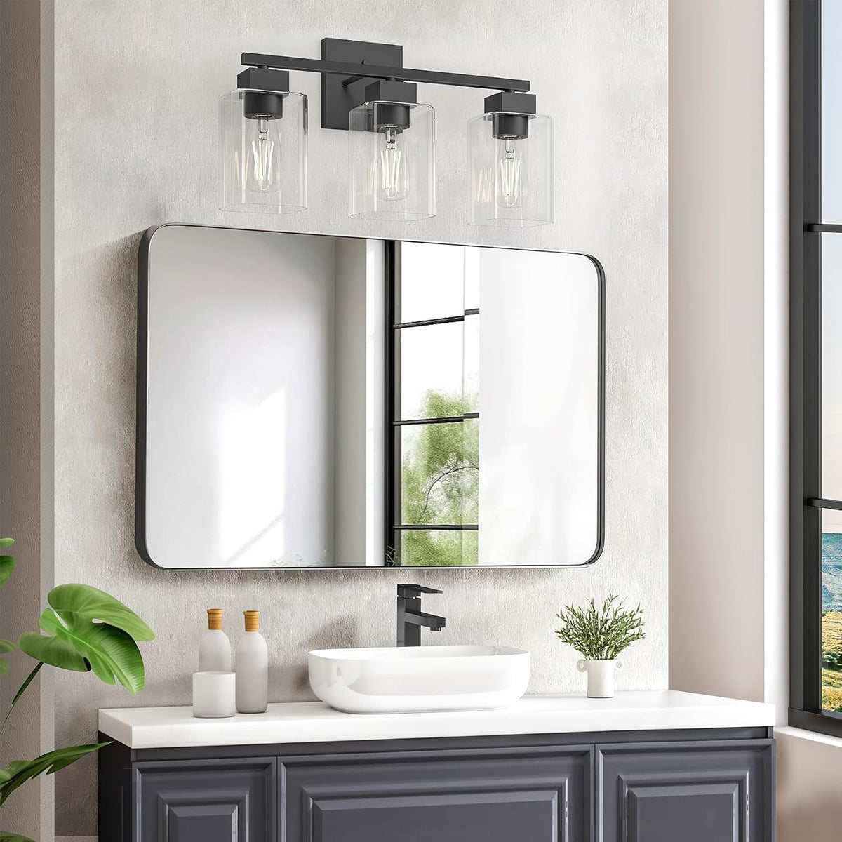 Three Light Black Vanity Lamp