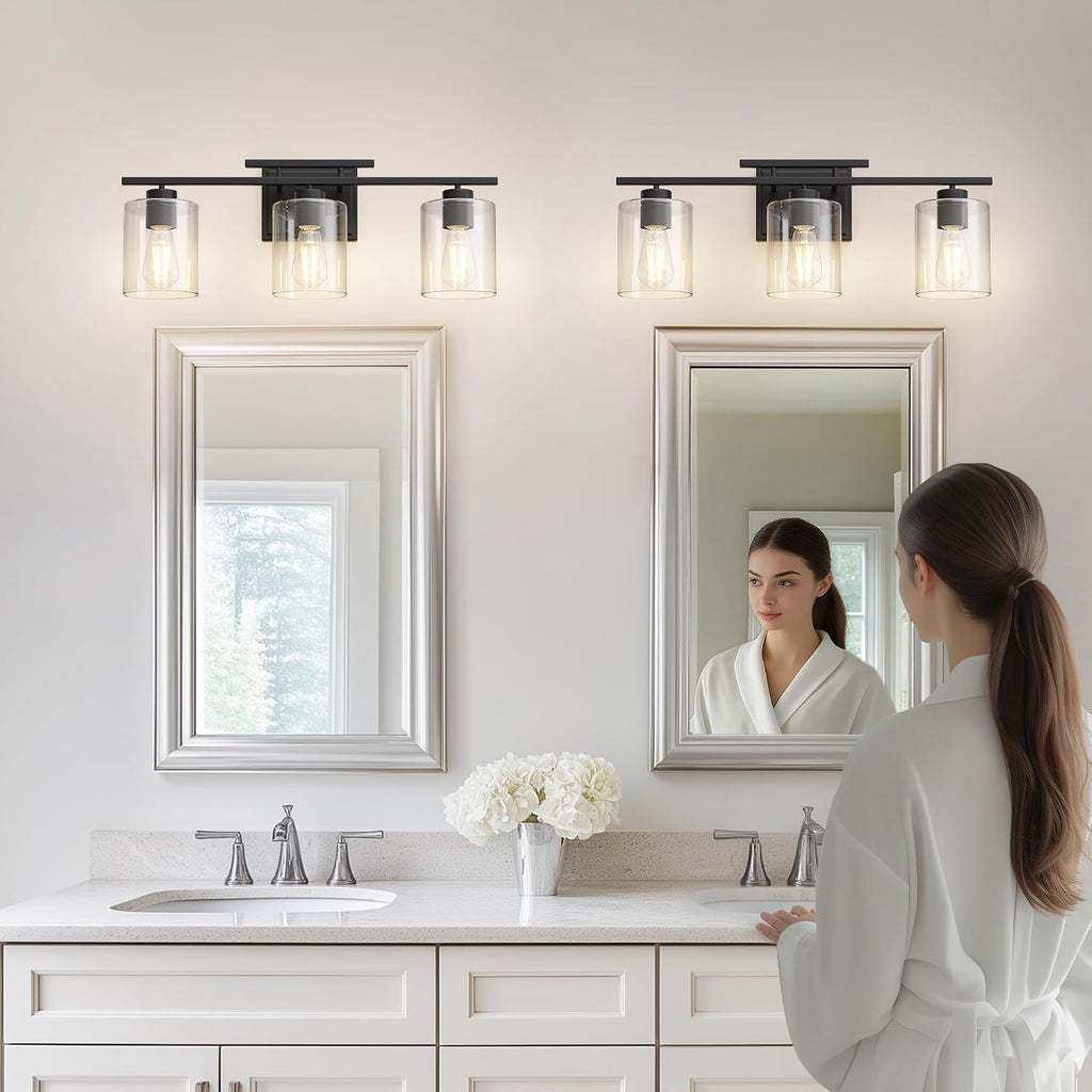 Triple Black Glass Wall Sconce
