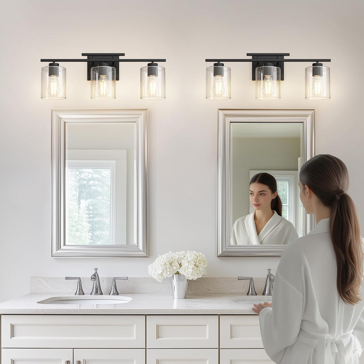 Triple Black Glass Wall Sconce