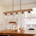 Wood Linear Five Light Pendant