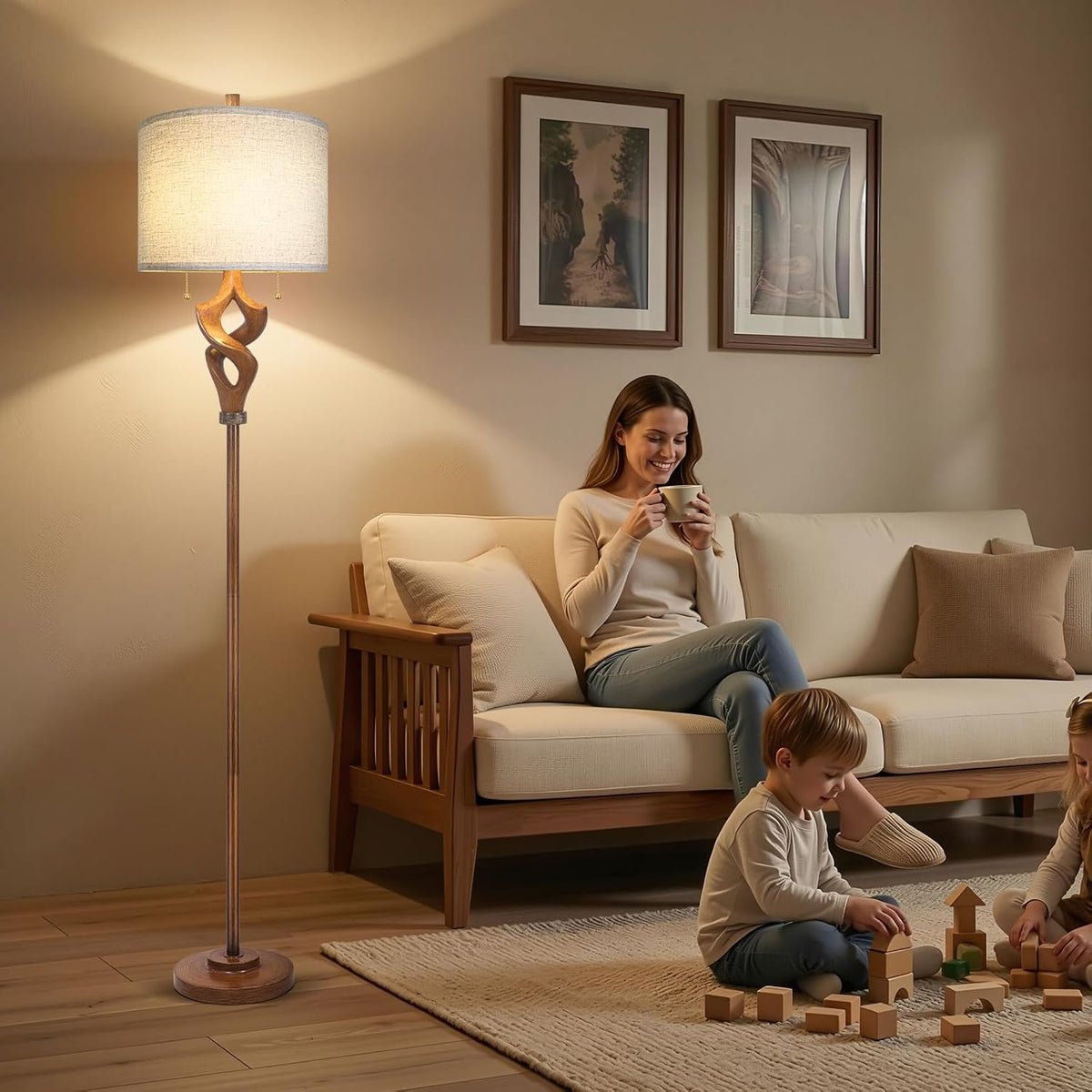 Bronze Wood Adjustable Floor Lamp