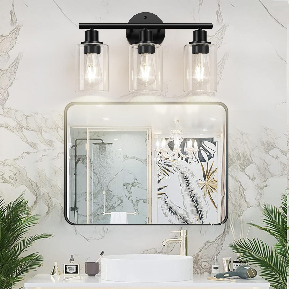 Triple Black Glass Vanity Lamp