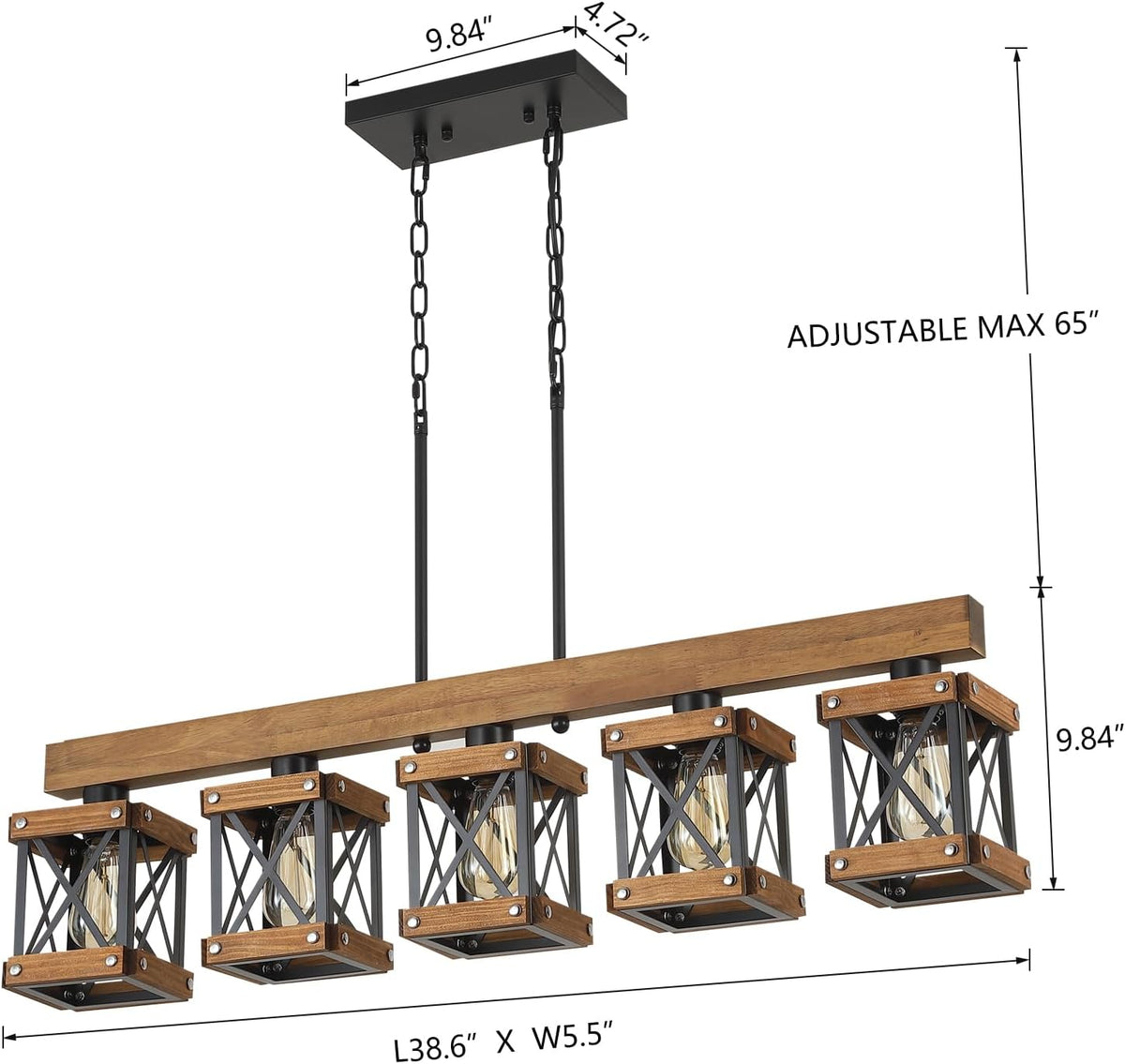 Oak Metal Five Linear Lamp