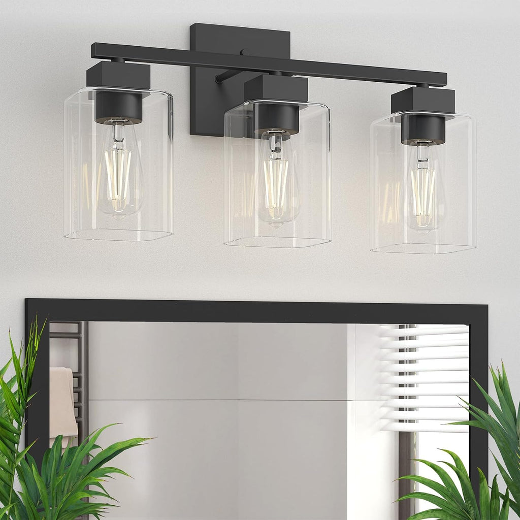 Three Light Black Vanity Lamp