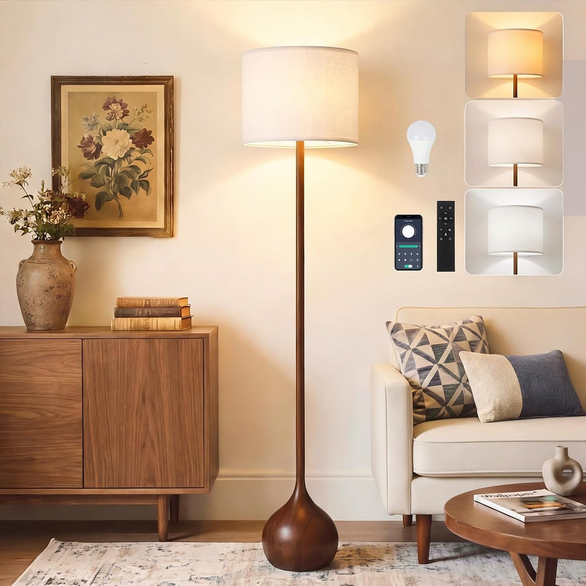 Dimmable Rustic Wood Floor Lamp