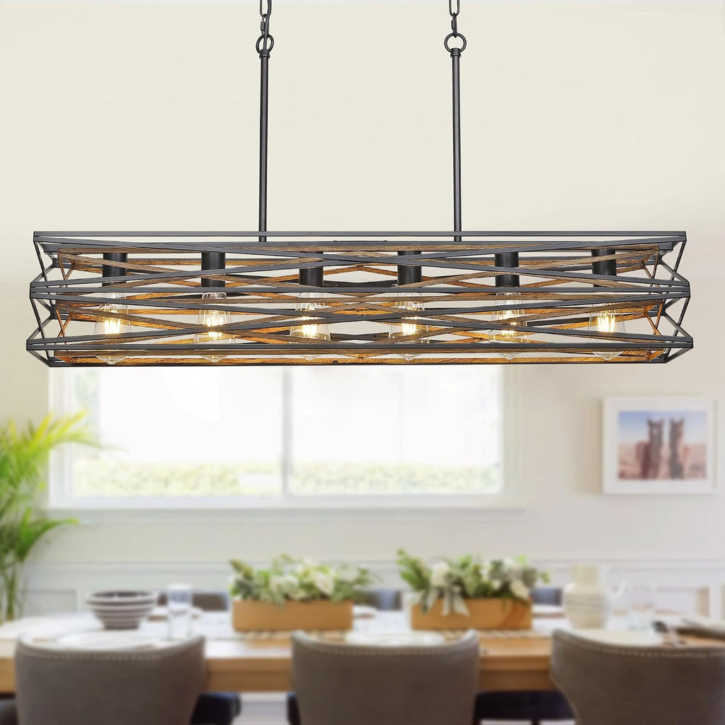 Six Black Wood Linear Lamp