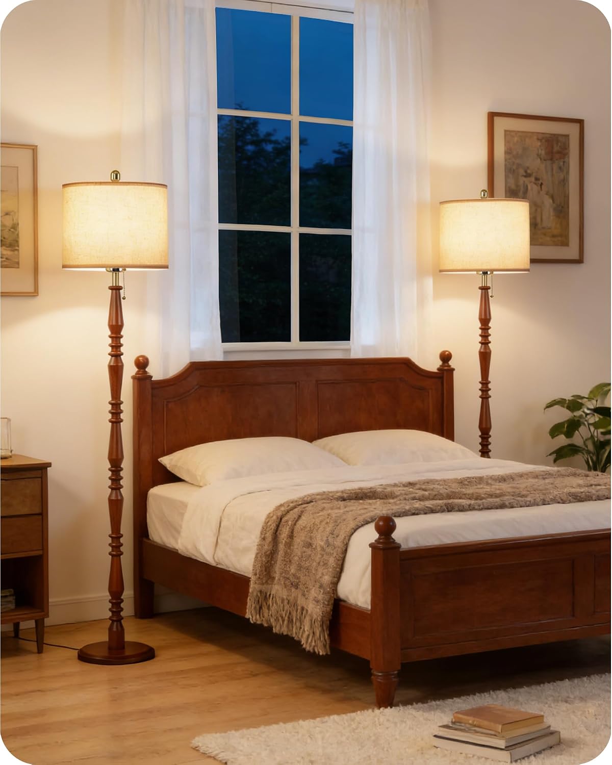 Oak Wood Pull Chain Floor Lamp