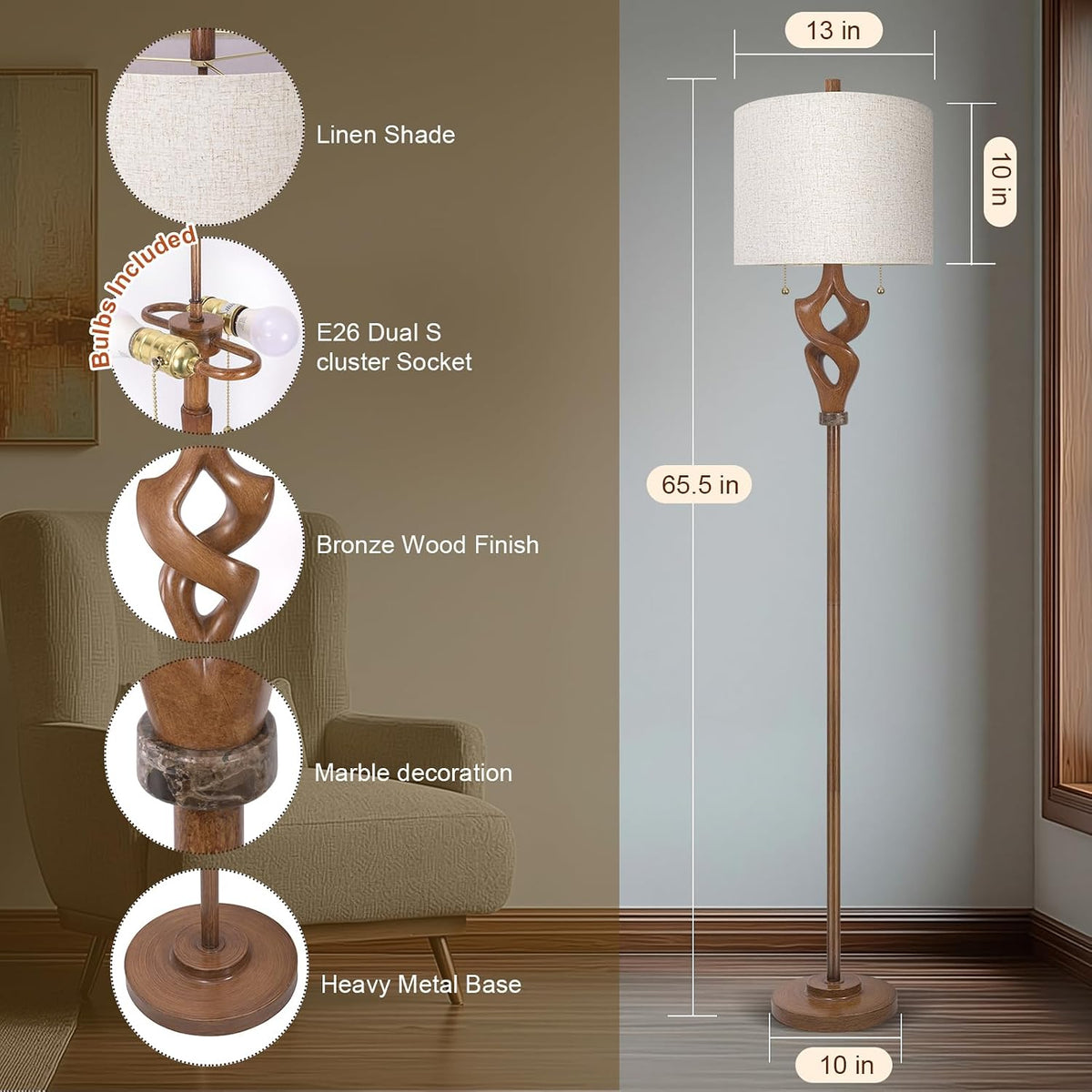 Bronze Wood Adjustable Floor Lamp