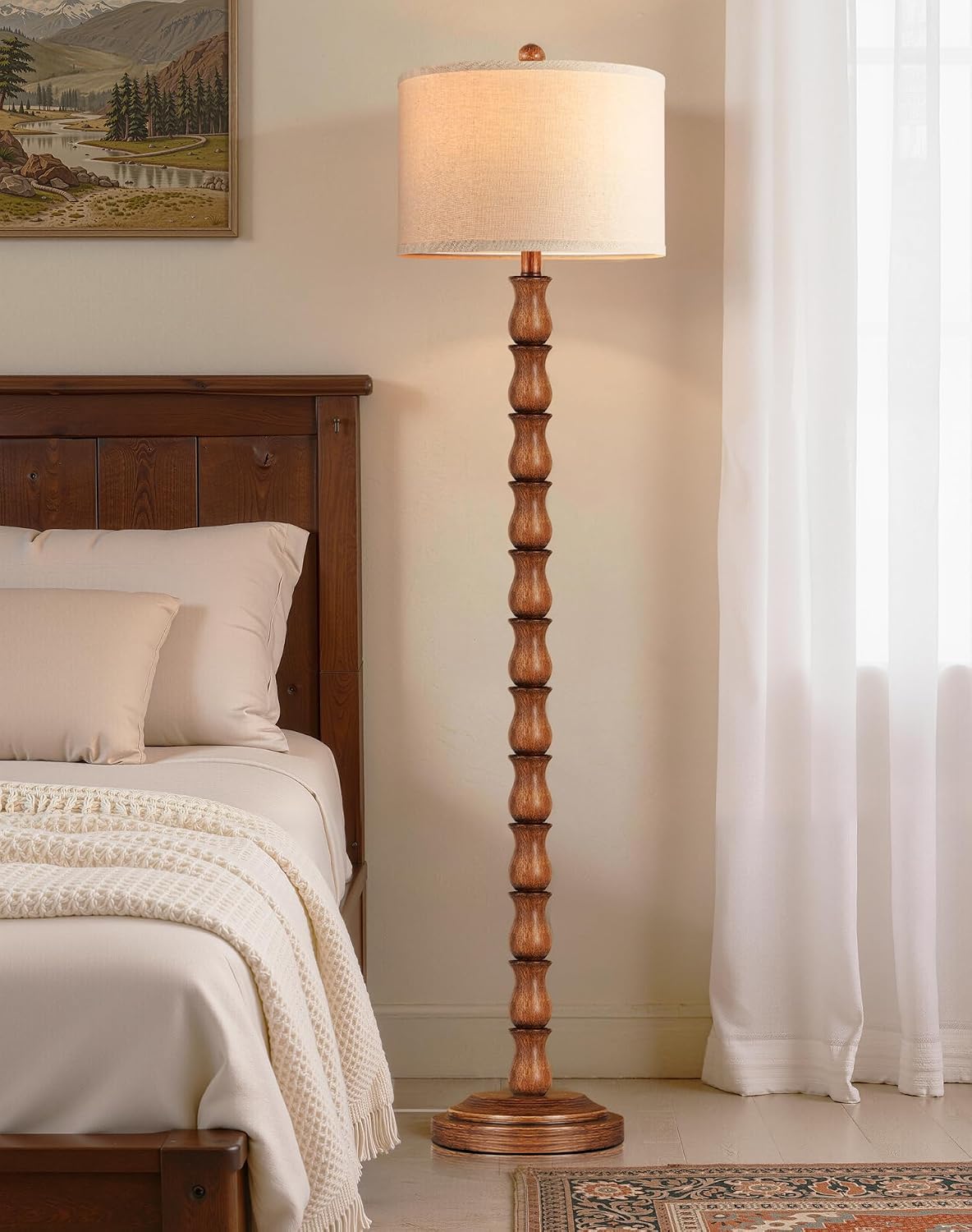 Rustic Linen Shade Floor Lamp