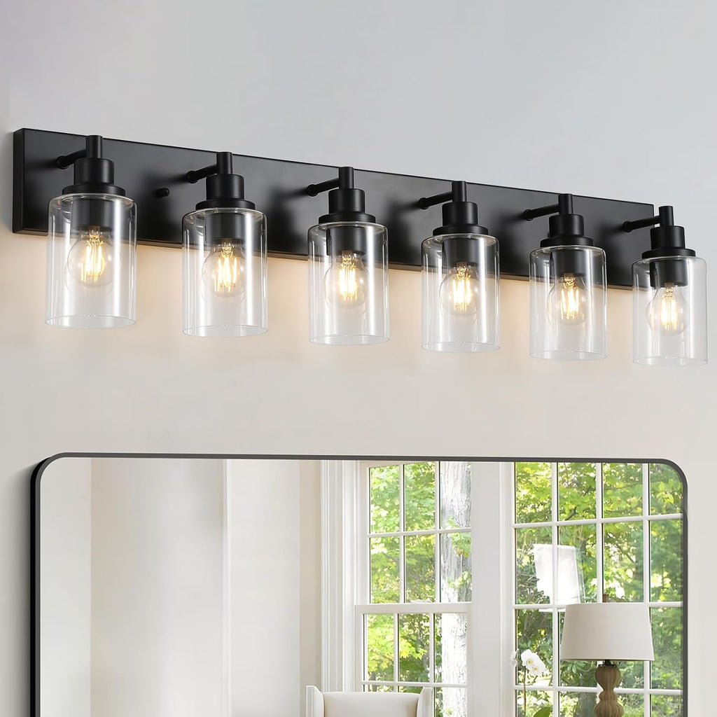 Six Black Glass Vanity Lamp