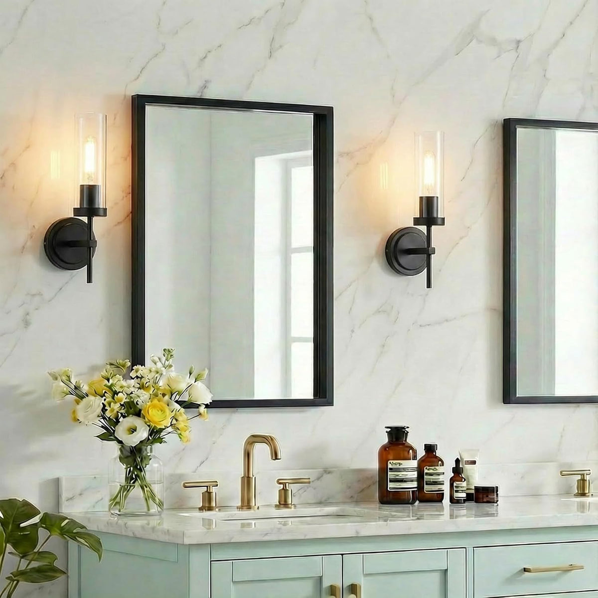 Dual Black Hardwired Wall Sconce