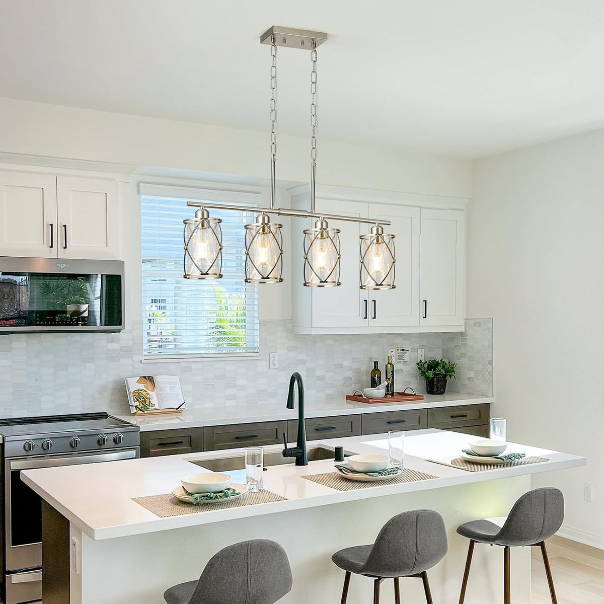 Nickel Four Glass Linear Lamp