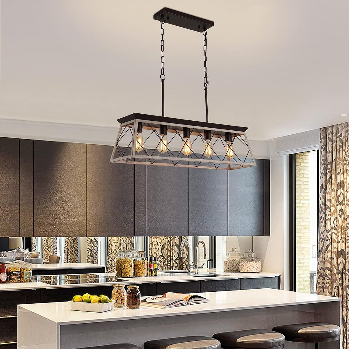 Oak Five Linear Pendant Lamp