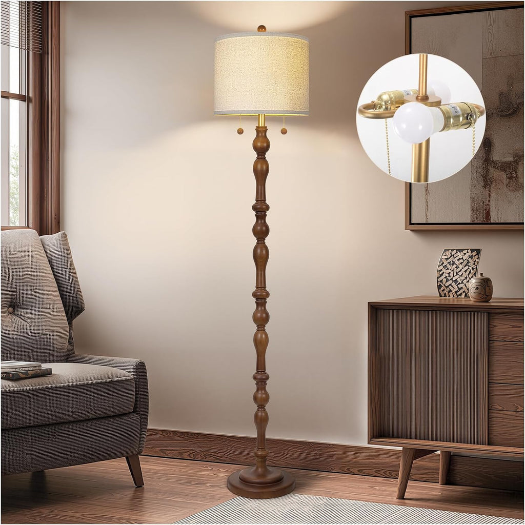 Dual Pull Chain Wood Floor Lamp