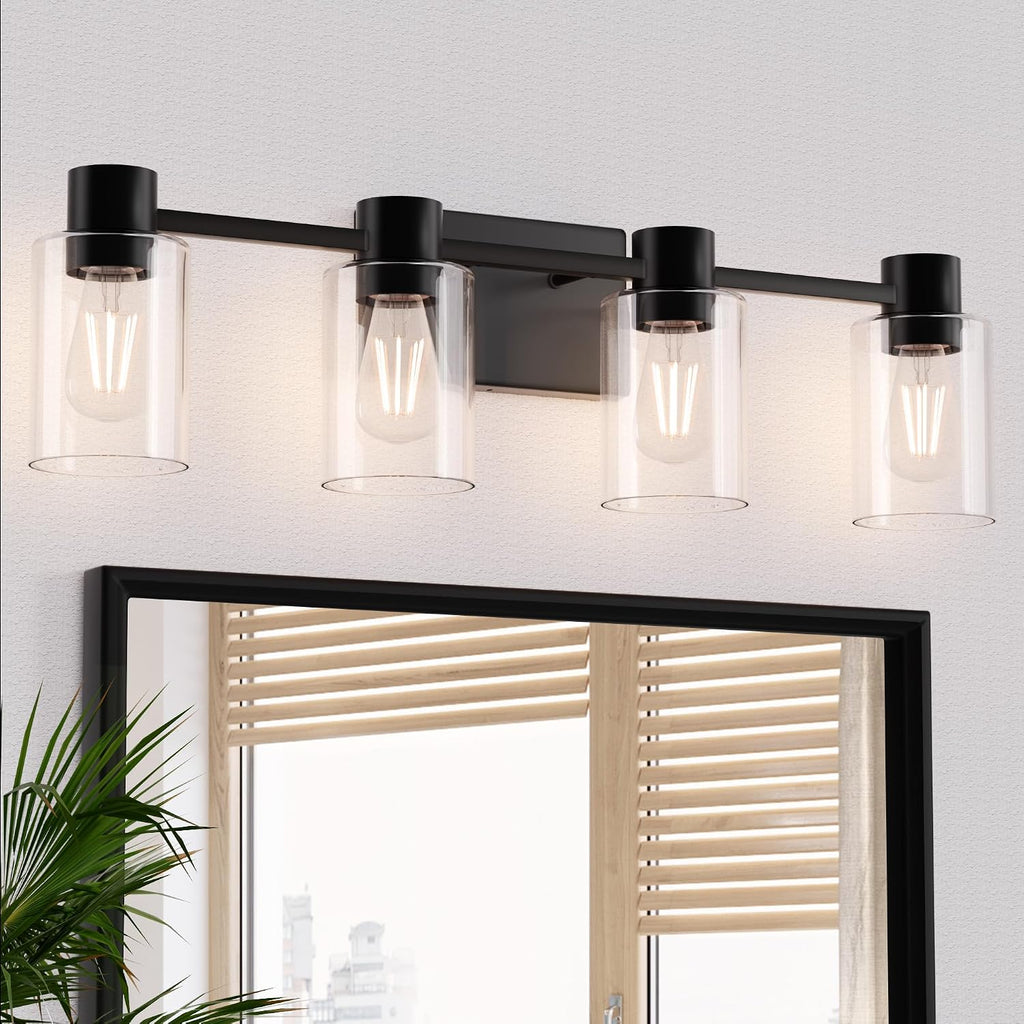 Four Bulb Black Glass Lamp