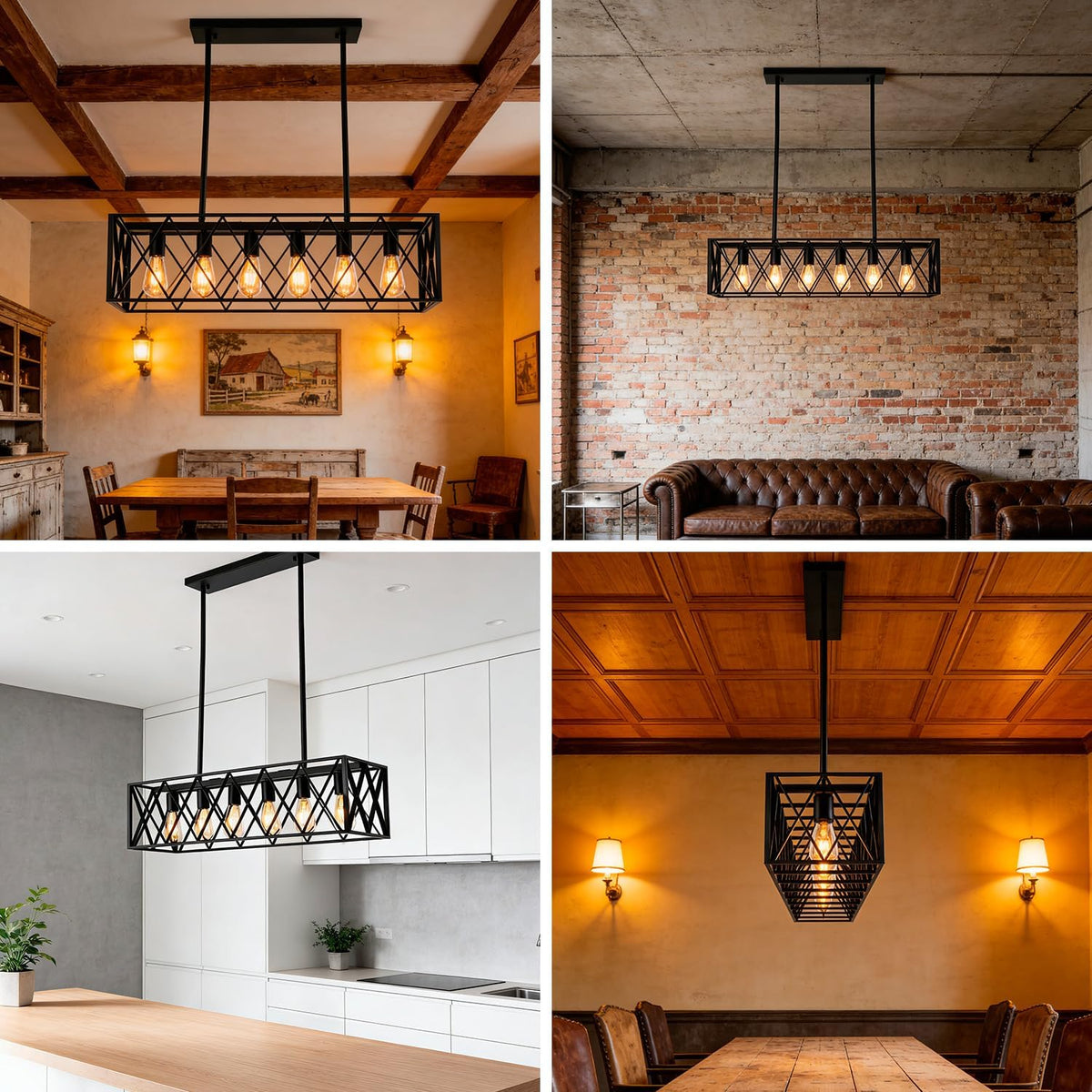 Six Black Linear Bar Chandelier