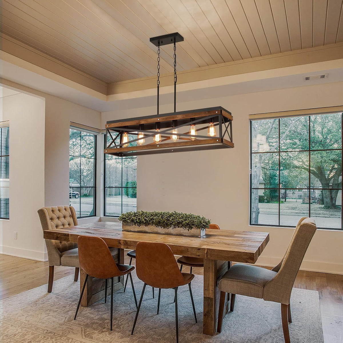 Oak Metal Six Linear Lamp