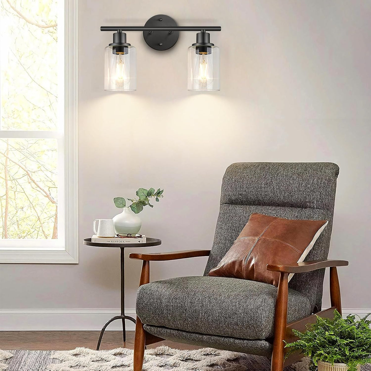Two Light Black Vanity Lamp