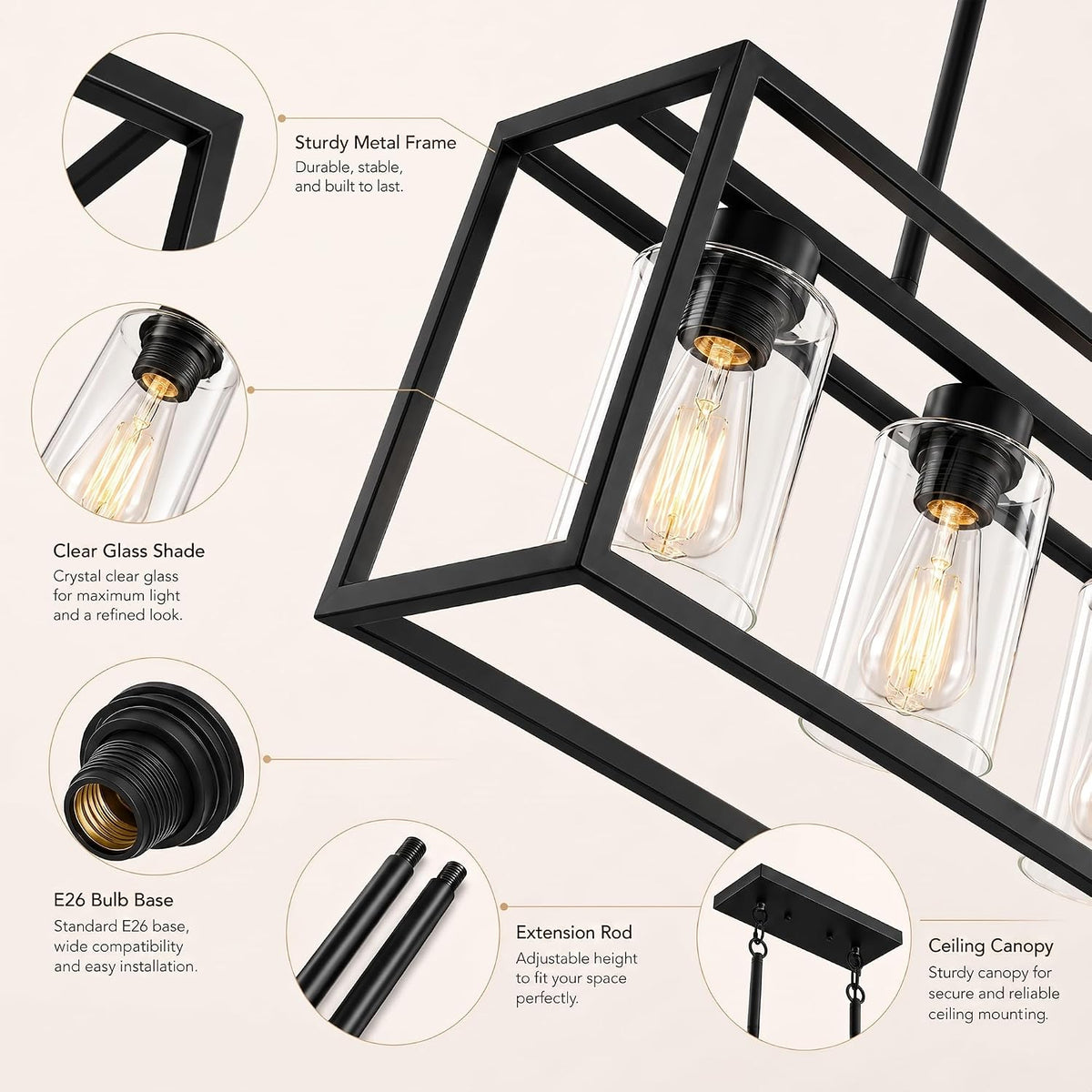 Five Light Linear Pendant Lamp