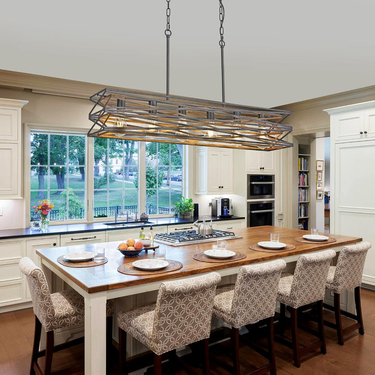 Six Black Wood Linear Lamp