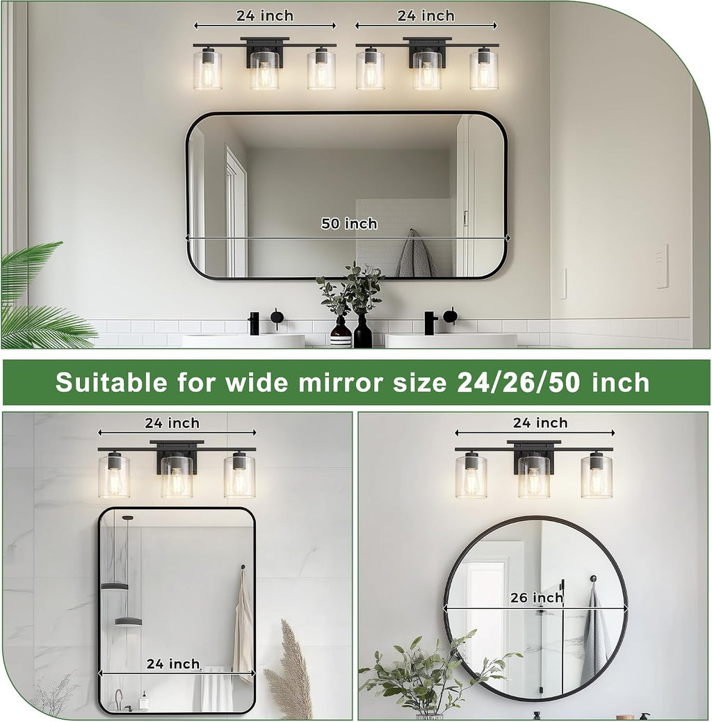Triple Black Glass Wall Sconce