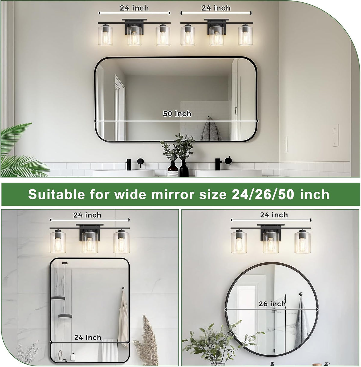 Triple Black Glass Wall Sconce