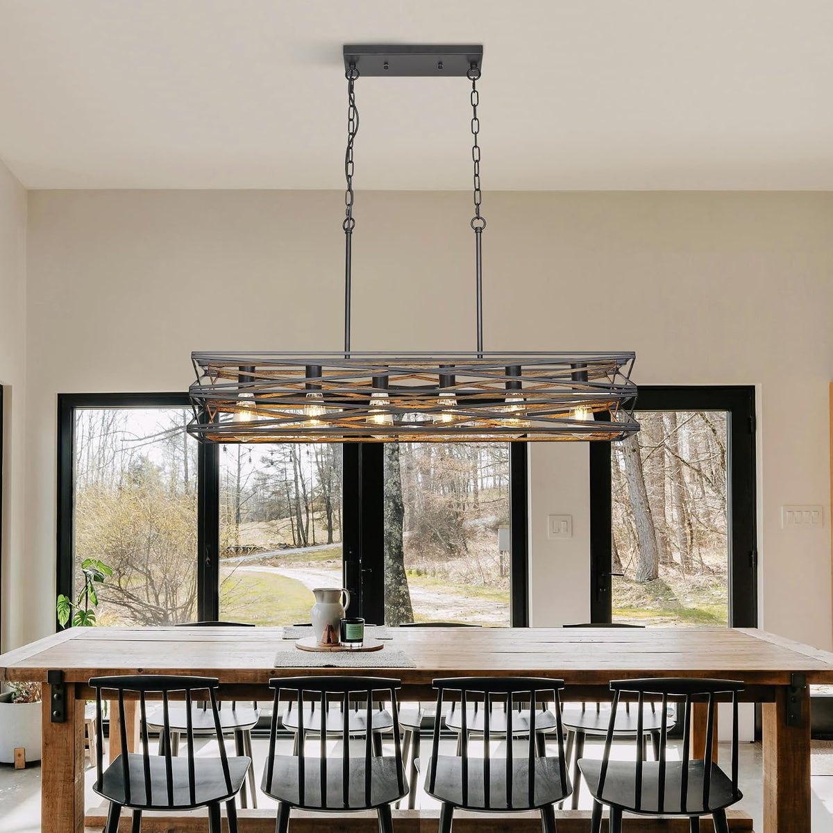 Six Black Wood Linear Lamp