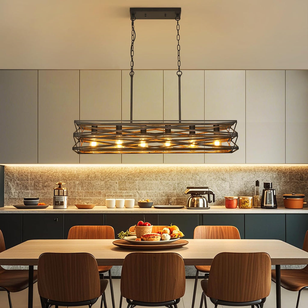 Six Black Wood Linear Lamp