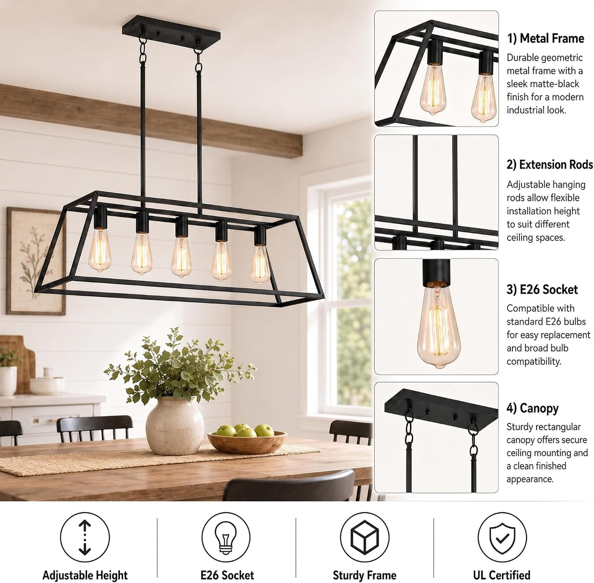 Five Black Linear Pendant Lamp